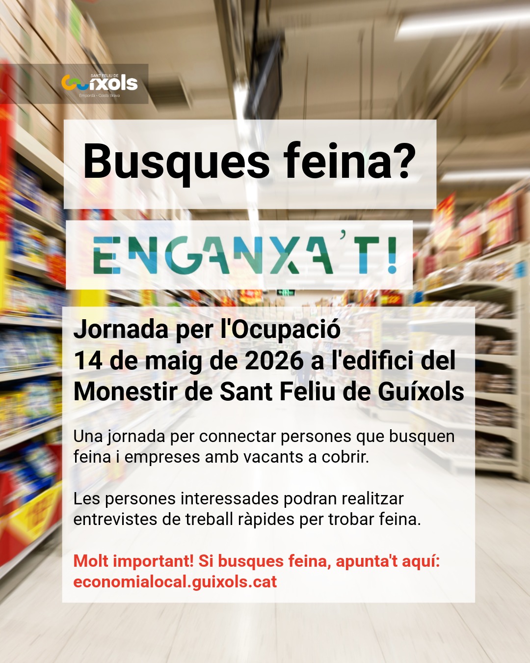 Busques Feina? El dia 14 tens una gran oportunitat!