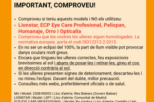 Les autoritats retiren 6 models d'ulleres per l'eclipsi, pel risc de lesions oculars